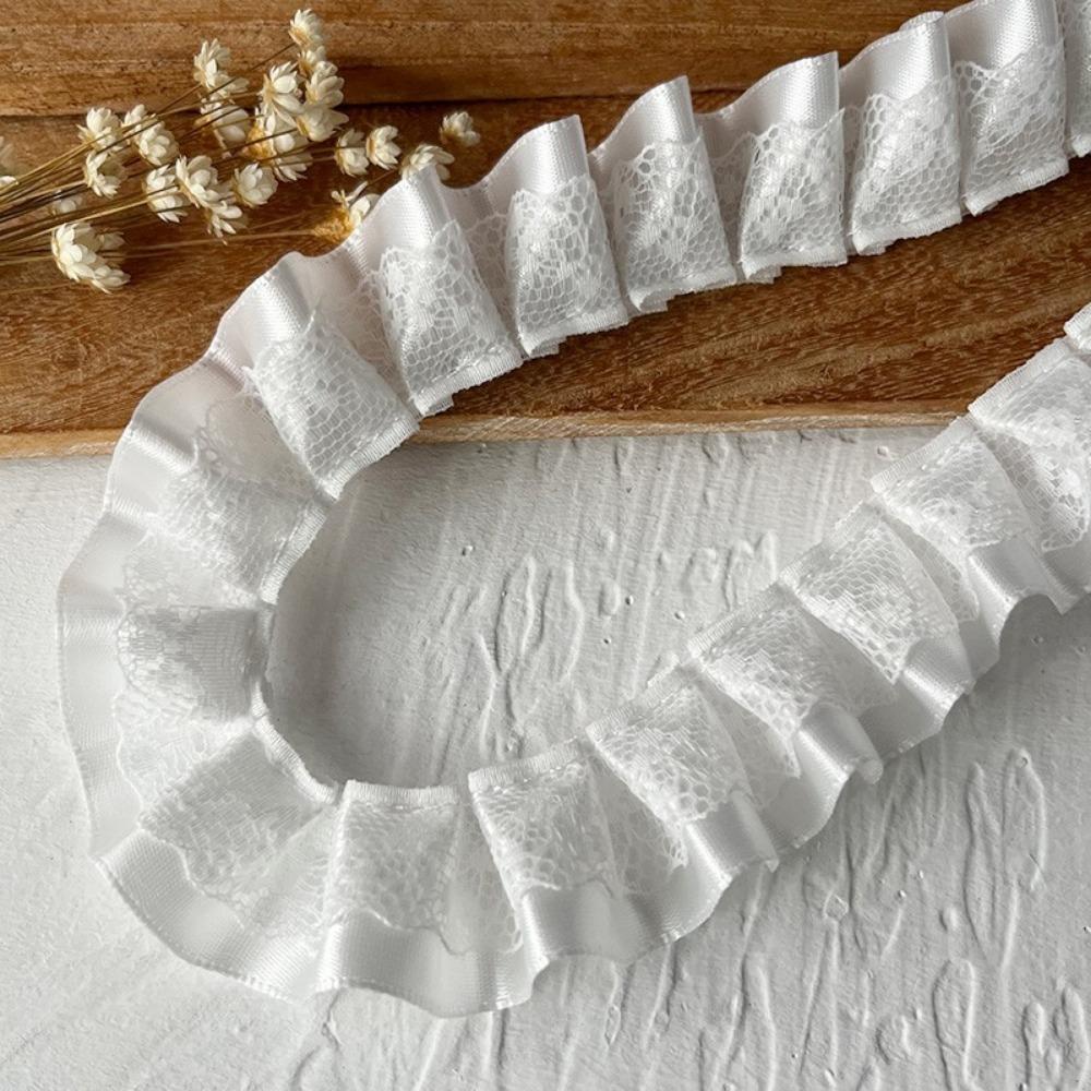 DIY 3meters Lace Ribbons Trim Handmade Pleated Ruffled Farbic Trim Garment Dress Hem High-Grade Sewing Material Lace Accessories