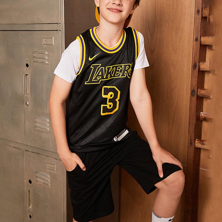 Nike T-Shirt NBA Los Angeles Lakers Davis 3 Retro Basketball Jersey Kids Tops Black 3Z2B7BY1P-LAKAD