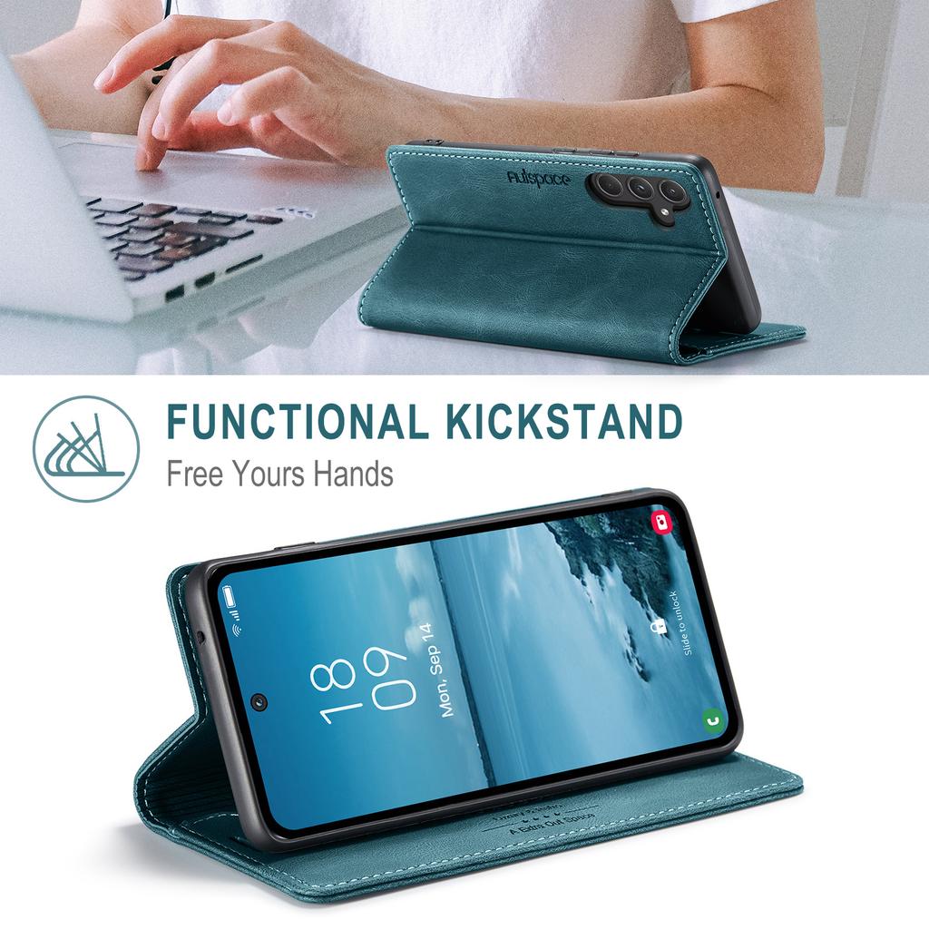 For Samsung Galaxy A55 5G Wallet Case AUTSPACE A01 Leather Stand Cover with RFID Blocking Card Holder