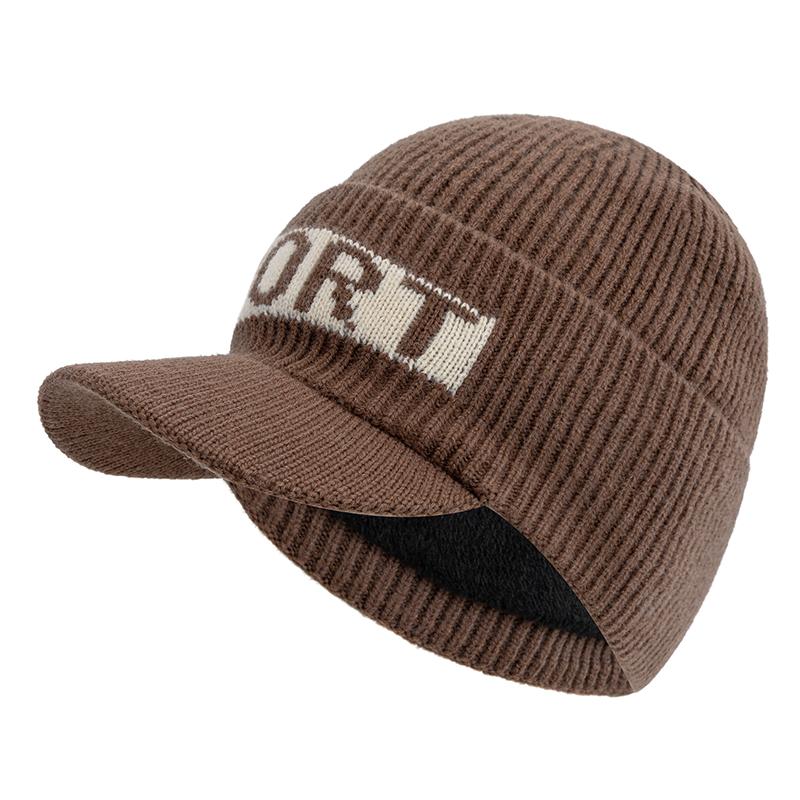 New Style Fashion Winter Hat Fur Lined Beanie Warm Brim Cap Stylish Hats For Men Outdoor Thicken Ski Sports Knitted Warm Hat