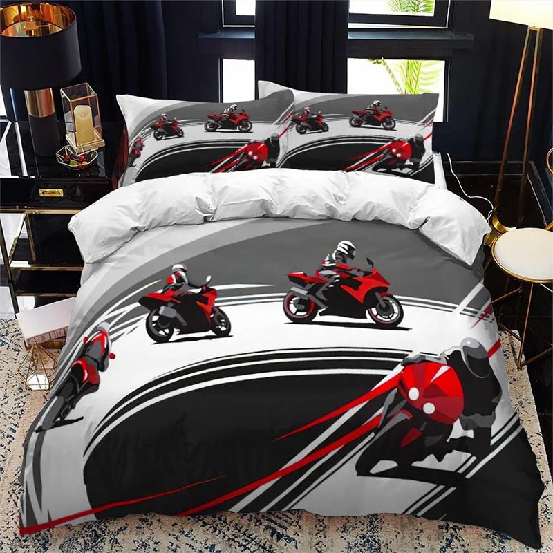 3D Motorcycle Motocross Duvet Cover Racing Dirt Bike Sports Cross-country Race Bedroom Decoration Men Teens Boys Kids Children