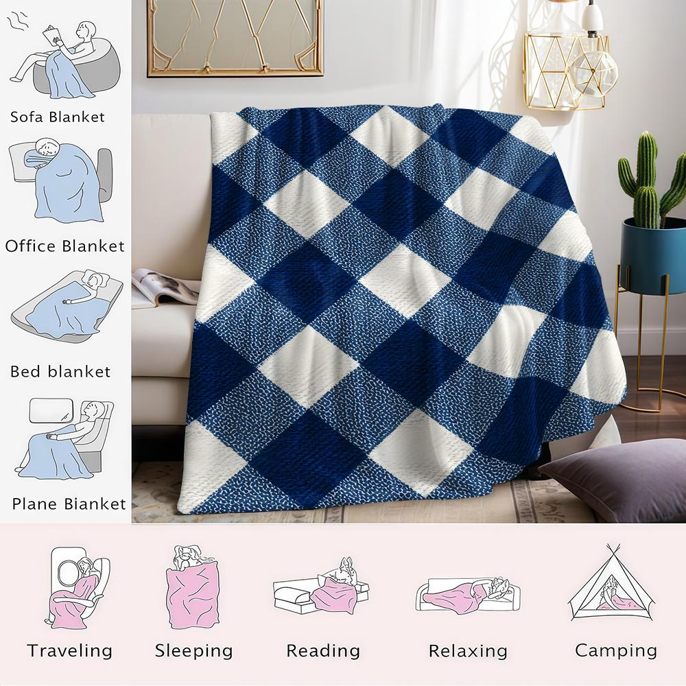 Marineblau karierte Flanelldecke Warm Weich Halloween Weihnachten Sofa Warm Gemütlich Dekoratives Dekor Geschenk für Alle Jahreszeiten