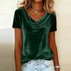 Top T-shirt da donna in velluto a maniche corte con colletto a balze