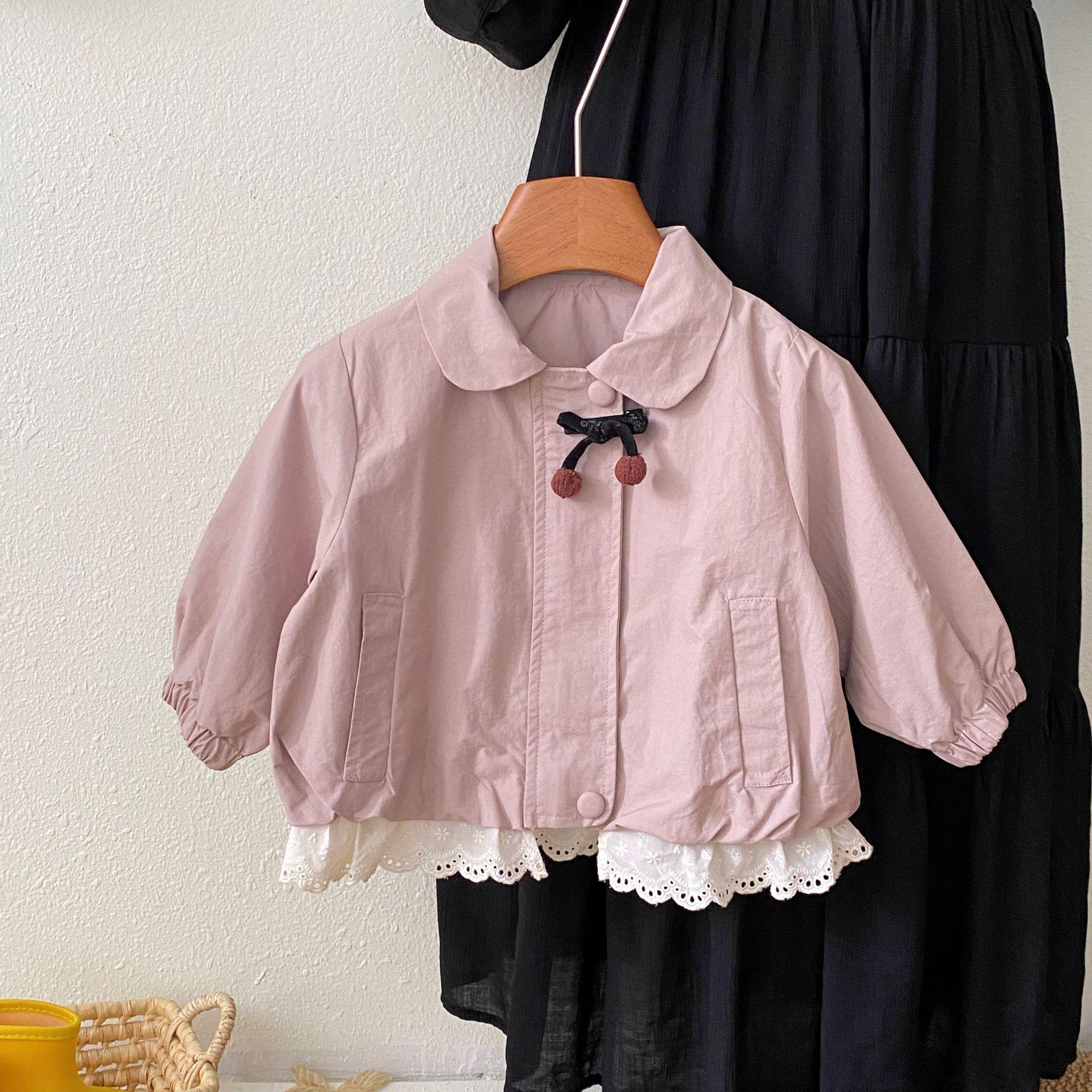 

2025 Кардиган-жакет для девочек с кружевной отделкой, весна/осень, повседневный – Стильная детская мода 110 розовый