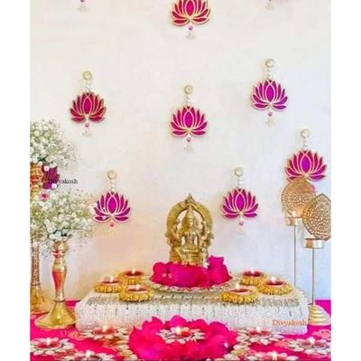Velvet Handmade Wall Decor Lotus With Ball Style,Hanging For Home Decor,Diwali Decor,Wedding And All Festival Decor (7 Pcs)|Lotus Hangings
