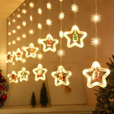 Noel Dekorasyon Işıkları Pentagram Perde Işıkları LED Fenerler Yıldızlar Buz Şerit Işıkları Kardan Adam Noel Baba Işıkları