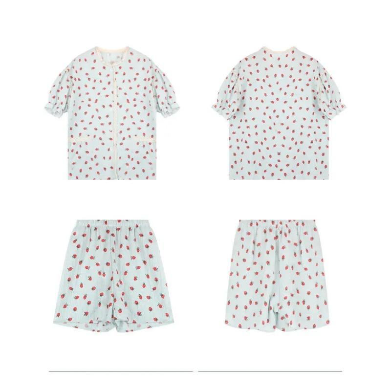

Летний пижамный комплект с коротким рукавом, женская пижама, домашняя одежда для девочек, пижама с цветочным принтом, корейский стиль, цельная пижама XL синий