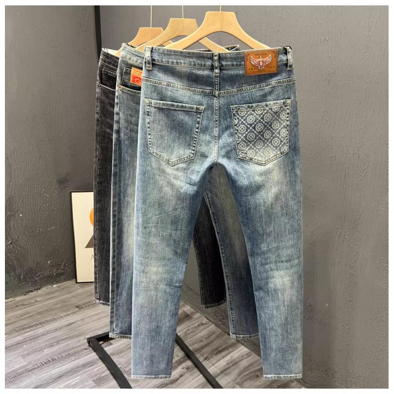 High-end light luxury autumn new jeans men's trendy brand ruffian handsome personality slim-fitting pants men's versatile trousers