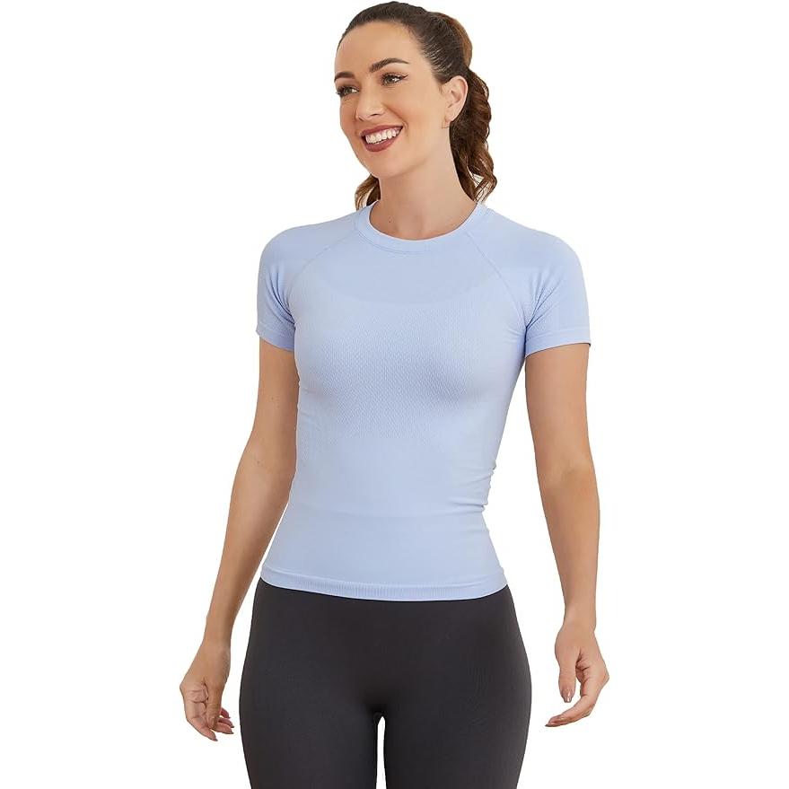 Women's Short Sleeve Seamless Workout Tops Breathable Gym Shirts for Yoga Athletes Soft Athletic Shirts