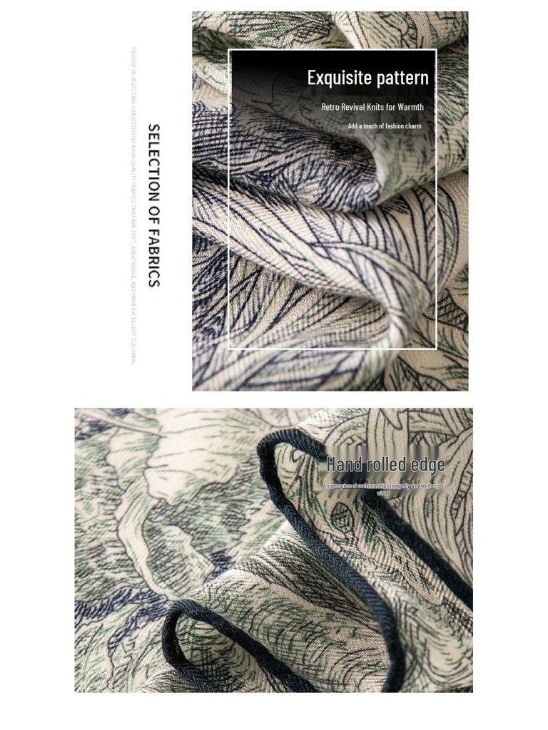 2025 French Retro Floral Wool Scarf: Women's Versatile Sun Protection Shawl