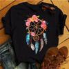 Maycaur Women T-shirt Flower Dreamcatcher Tshirt Harajuku O-neck Black Top Women Kawaii Street Summer Casual Short Sleeves Tees