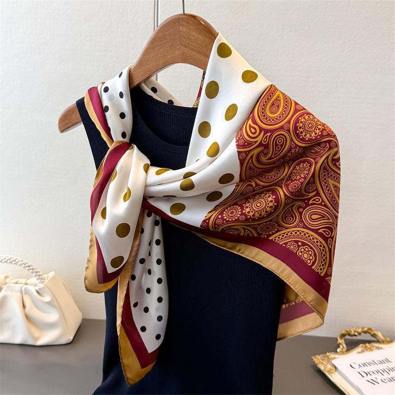 Cashew Polka Dot Simulation Silk High-End Printing Large Square Scarf Silk Scarf Shawl Headscarf Neck Protection Scarf Decorative Women'S Scarf