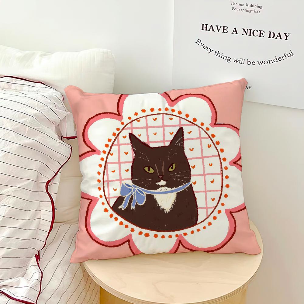 Cute caroon cat portrait photo frame fashion art Comfortable soft Pillow Case for Sofa Living Room Home Decor Protective Covers