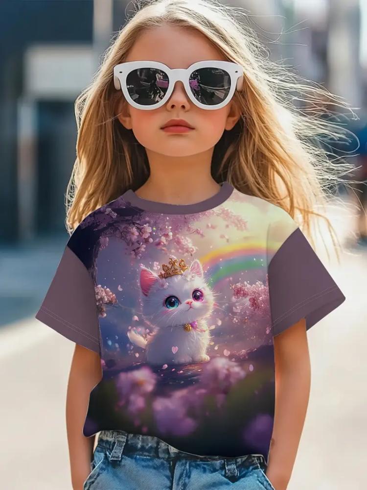 Kinderkleidung Mädchen T-Shirt Mode Kurzarm-T-Shirt Sommerkleidung 3D-Druck Kinder Oberteile Cartoon Atmungsaktiv Kinder T-Shirt