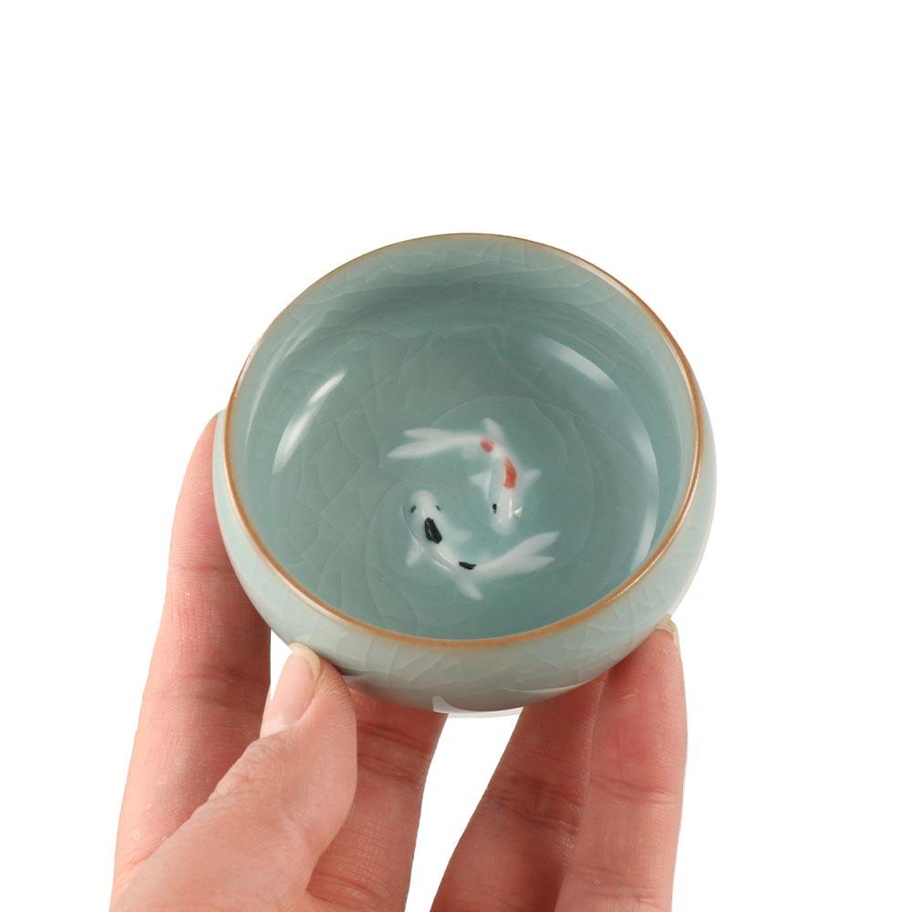 Crackle Golden Fish Celadon Porcelain Teacups Kungfu Delicate Longquan Tea Cup Bowl Serviceable 60ml Chinese Tea Cup Tea Making