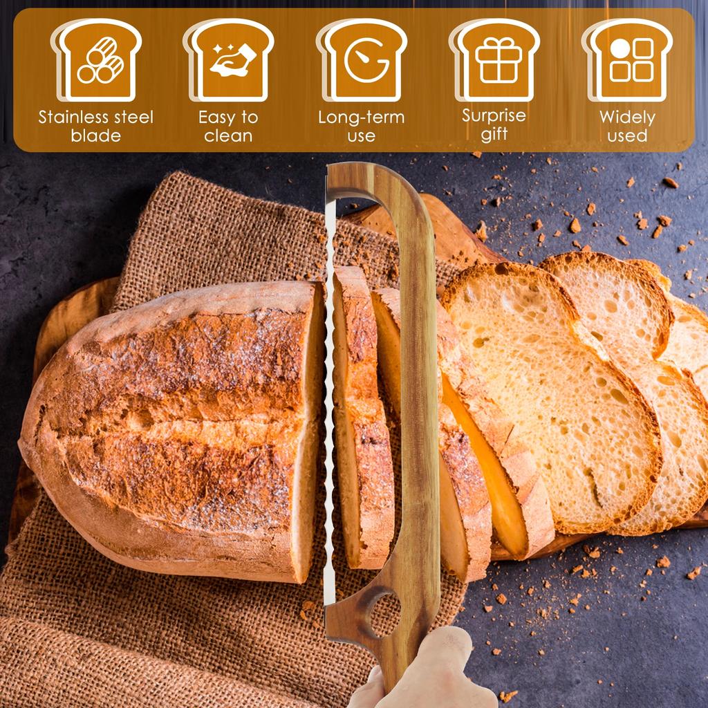 Sourdough Bread Knife Sturdy Bagel Cutter Convenient Wood Serrated Bread Slicer Versatile Wood Bread Bow Knife Ergonomic Bread