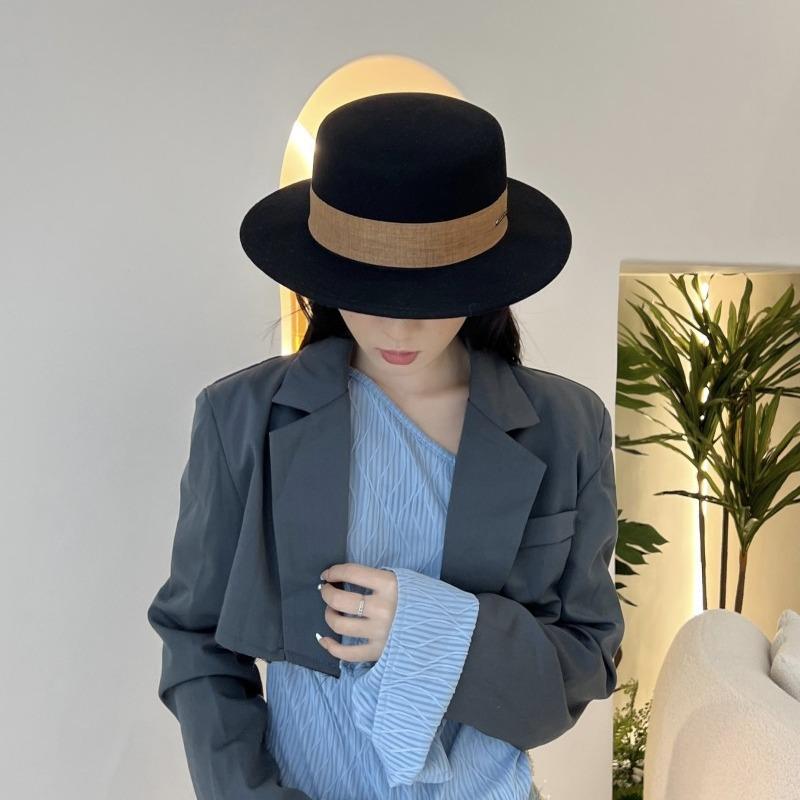 French High-quality Black Woolen Top Hat British Retro Femininity Simple Flat Edge Flat Top Jazz Hat