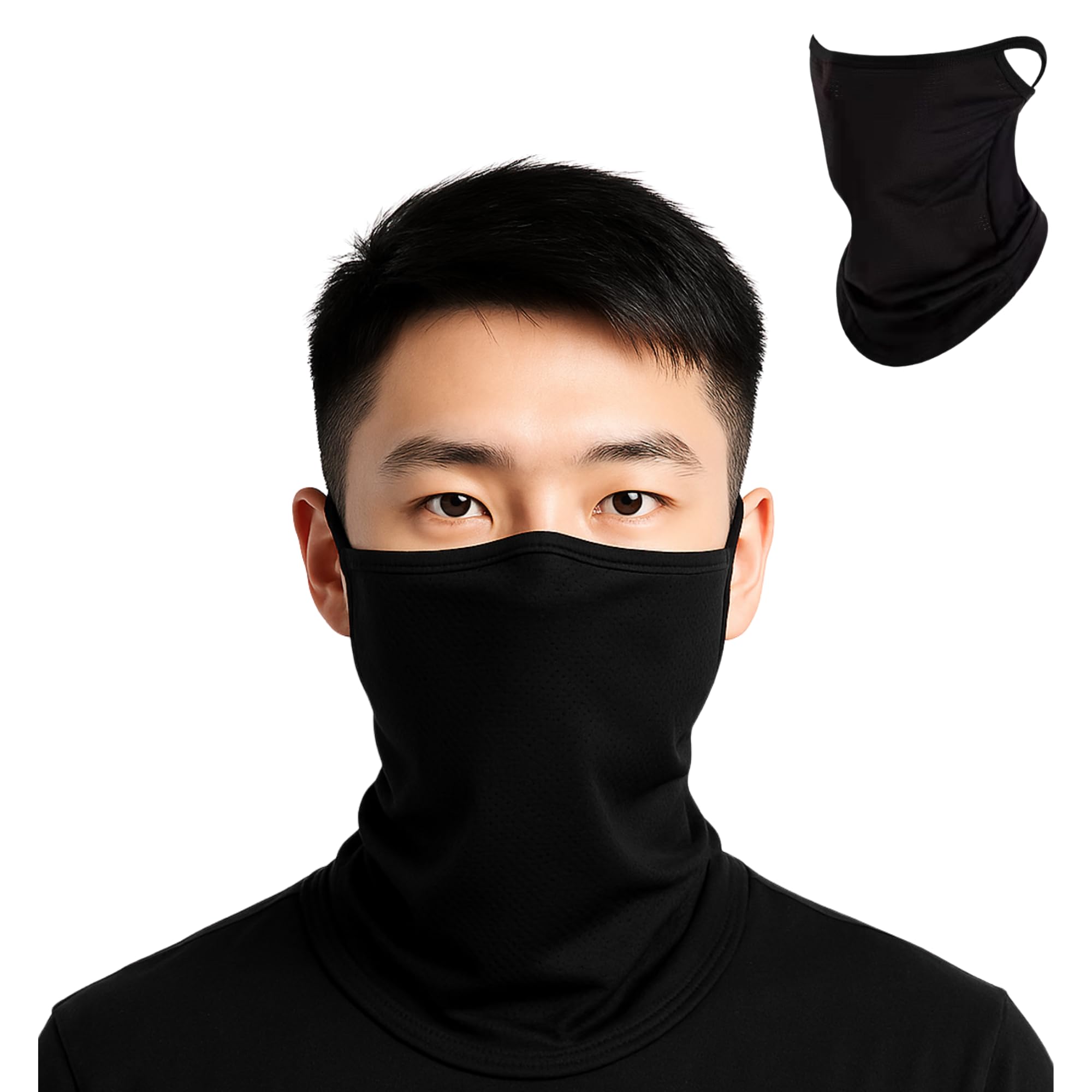 

Coverluck Face Thin UV Ear Face for Running and Fishing Cover, Sunscreen, 2-Piece Set, Protection, Loops, Men s Cover, Unisex, чёрный