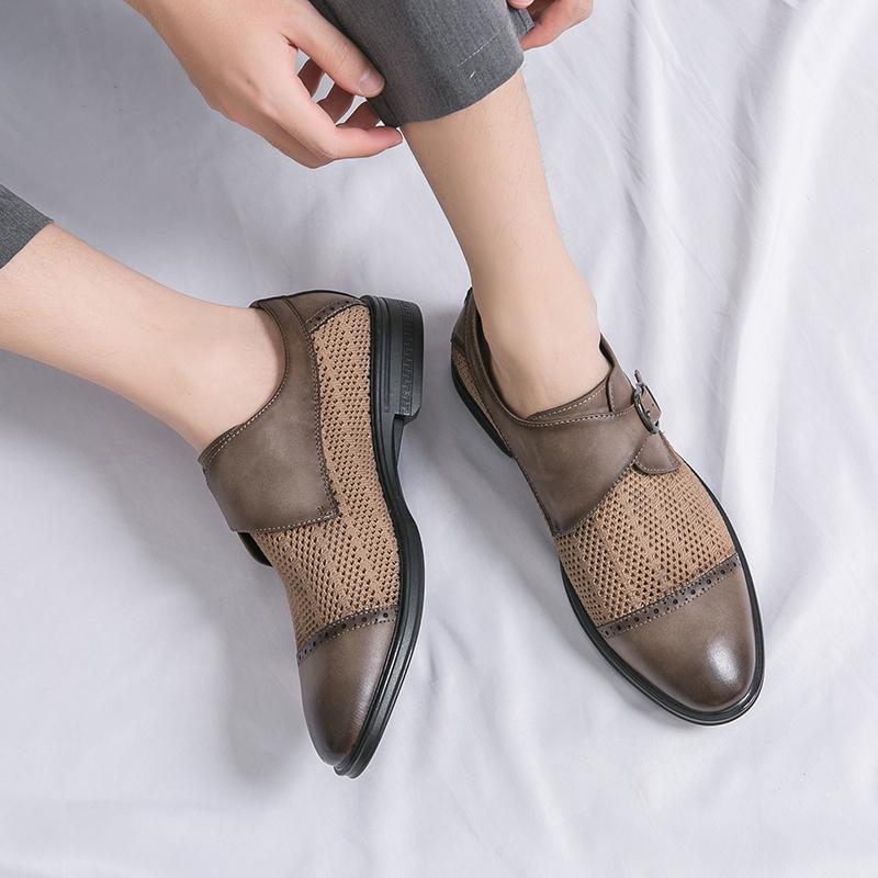 Men Monks Grey Derby Wedding Dress Summer Pointed Toe Elevator Shoes Tuxedo Prom Blazers Shoes Plus Size