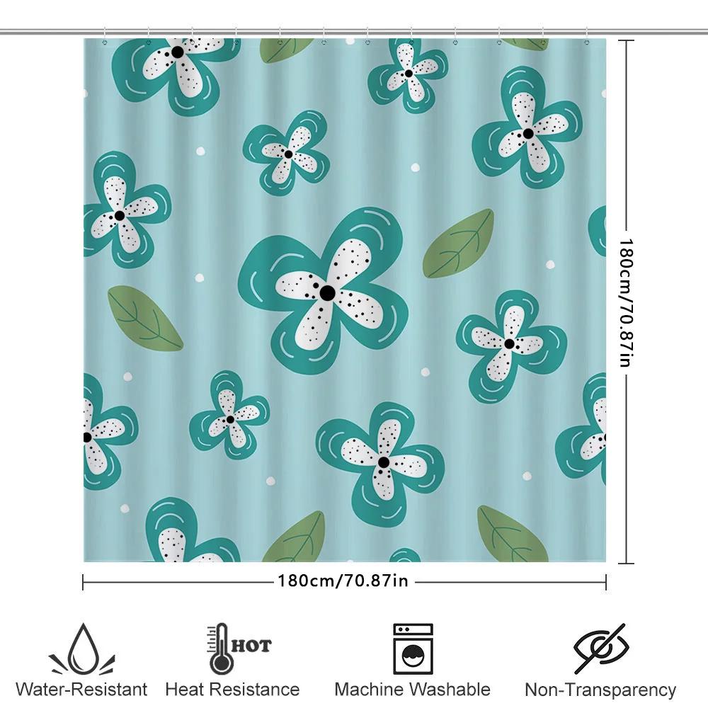 Stylish Blue Floral Shower Curtain With Leaf Design For Bathroom Decor Quick Dry Waterproof Fabric