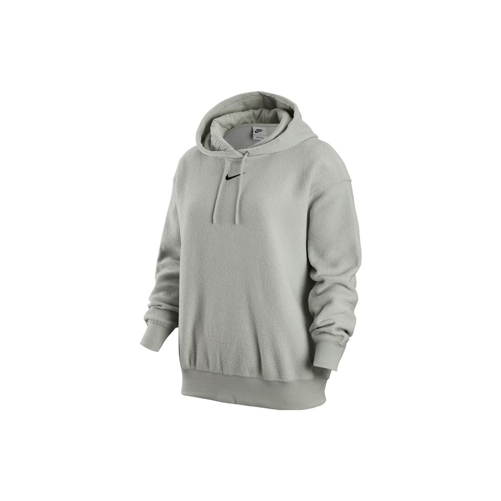 Nike Sportswear Essentials Logo Embroidered Fleece Hoodie Women Tops Gray DV7100-014