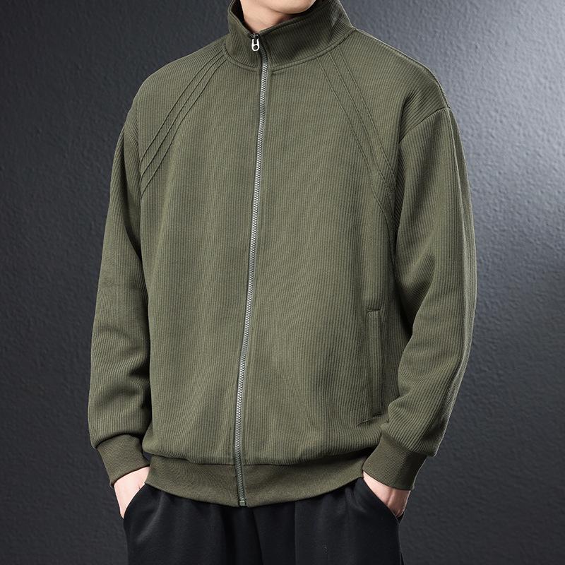 

Men s Plus Size Stand Collar Cardigan Hoodie - Versatile XL Spring/Autumn Jacket XXL зелений