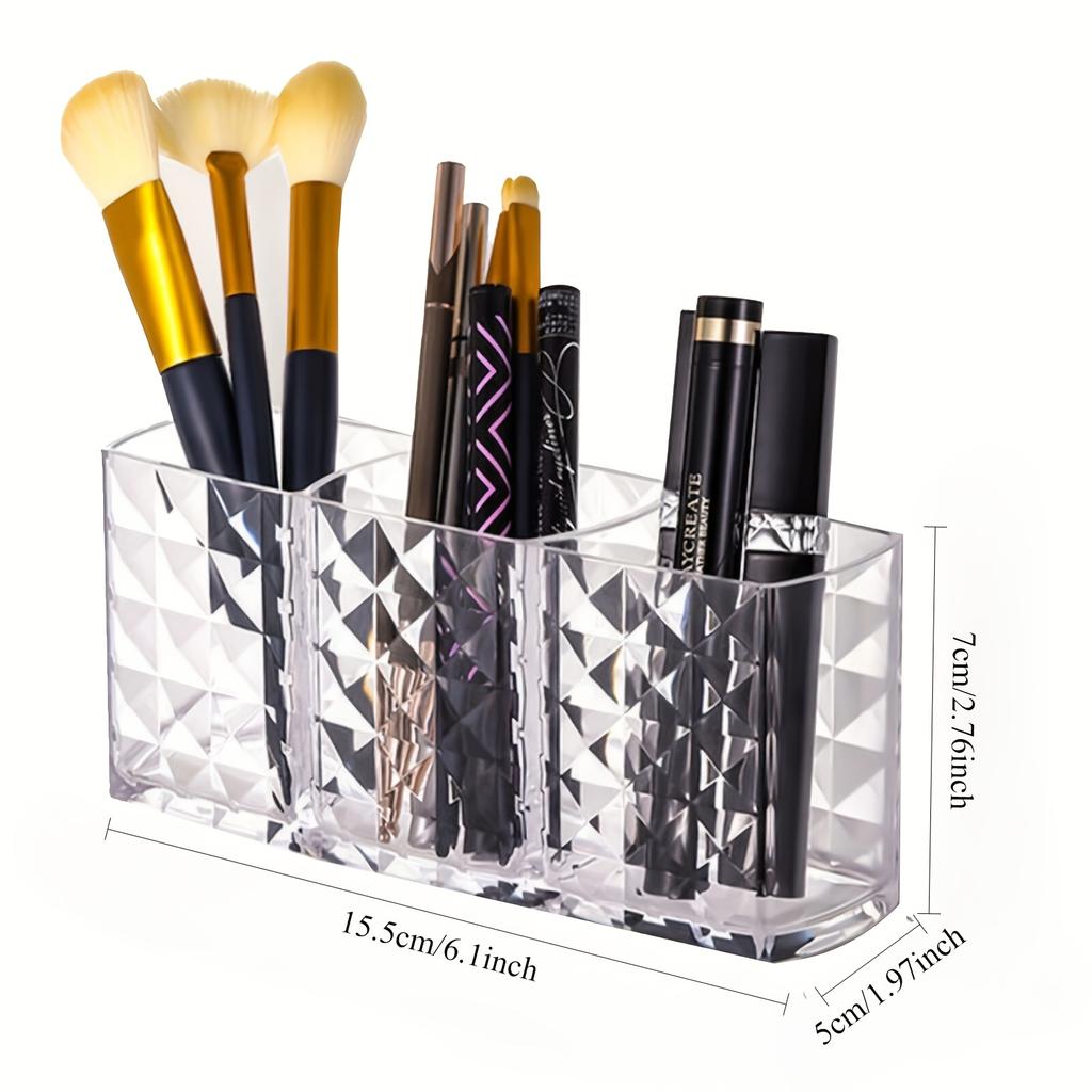 Drill Pattern Three Compartments Makeup Brush Organizer Acrylic Transparent Pencil Holder Desktop Eyebrow Pencil Lipstick Storag