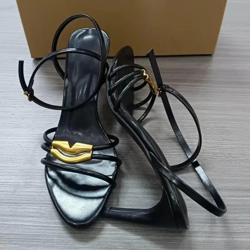 Fashion Open Toe Gold Party High Heels Women Modern Sandals Brand Designer Ankle Strap Summer Slingback Footwear Luxury Bridal Shoes