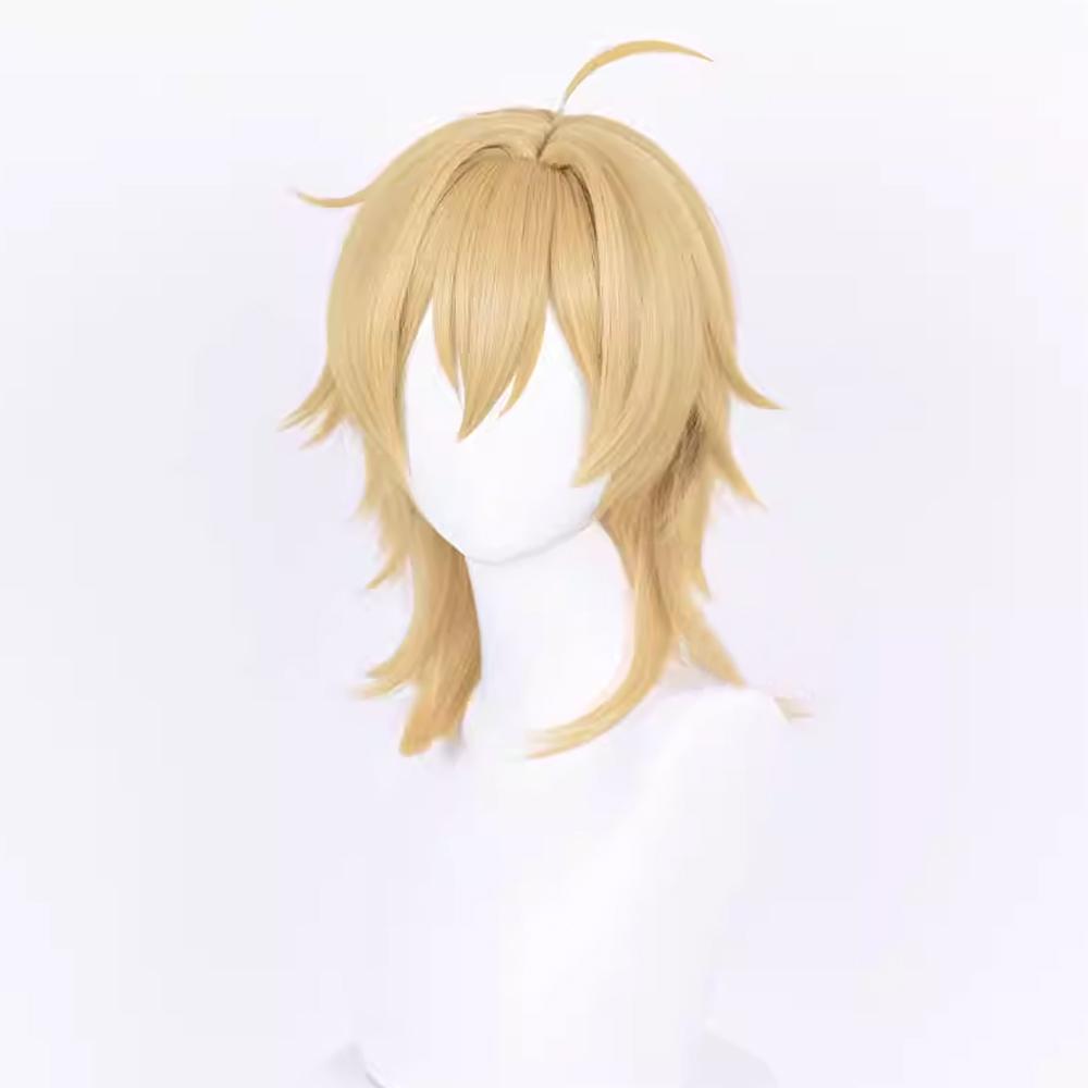 Mullet Head Short Straight Synthetic Wig Blonde Anime Game Cosplay Fluffy Wig Heat Resistant for Daily Party