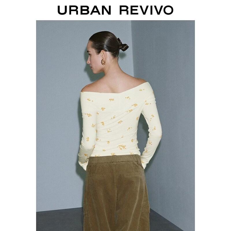 UR Women's Off-Shoulder Floral Twist Long Sleeve T-Shirt