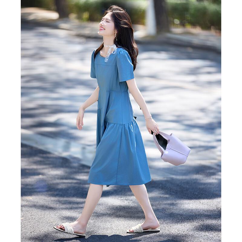 

Women s Summer Short Sleeve Patchwork A-Line Midi Dress M