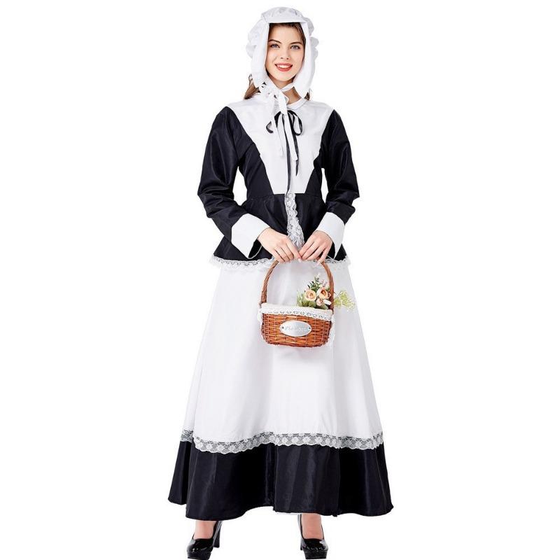 Halloween costume maid beer costume retro maid dress long dress black and white show dress accessories