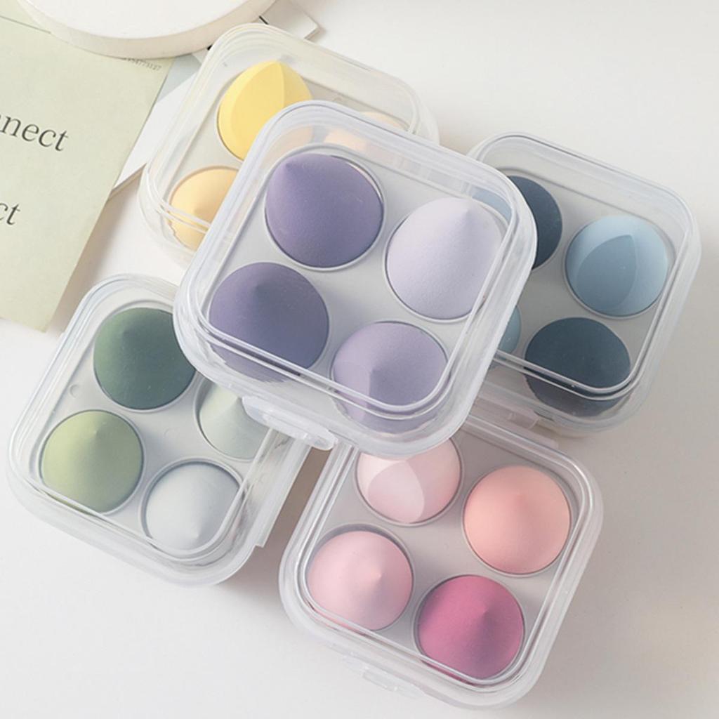 Portable Macaron-Inspired Makeup Sponge Case with Four Compartments