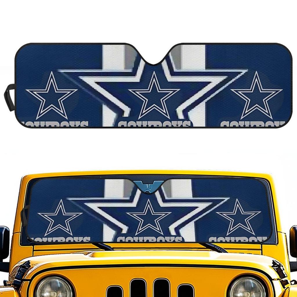 Dallas Cowboys Front Windshield Sunshade Heat Insulation with Team Logo - Aluminum Foil Sun Blocker.