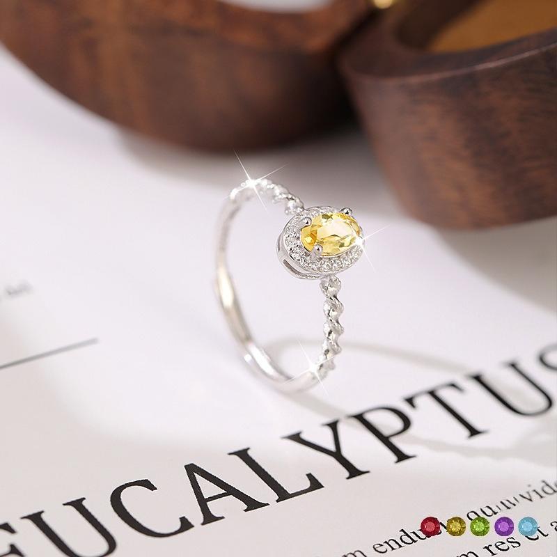 S925 Sterling Silver Ring Women's Natural Crystal Stone Jewelry Niche High-end Open Ring