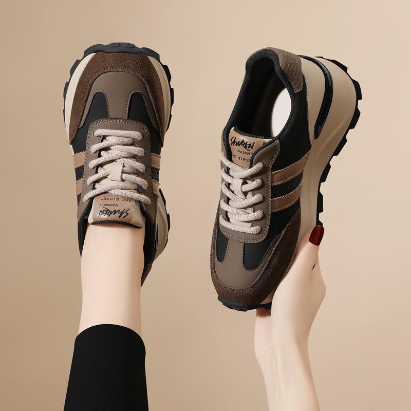 Genuine Leather Breathable Thick Sole Height-enhancing Versatile Casual Sneakers New Soft Sole Shoes for Women