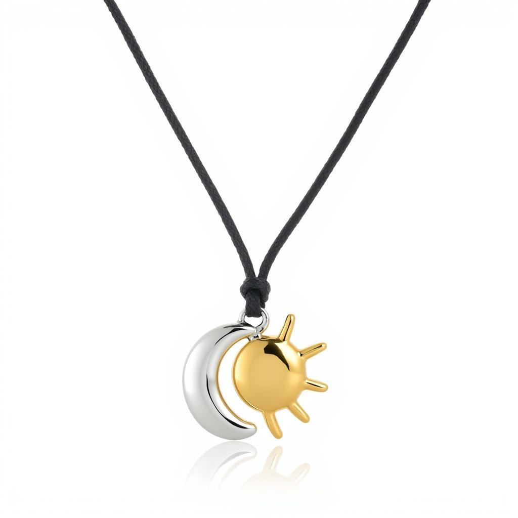 

Personalized Simple Key Sun Moon Gold And Silver Splicing Color Necklace Furnace Vacuum Plating