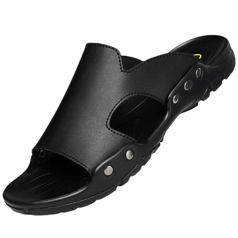 Ciabatte da Uomo in Pelle di Mucca Stile Coreano Open-Toe, Scarpe da Spiaggia Traspiranti, Design Bidirezionale, Taglie 38-52.