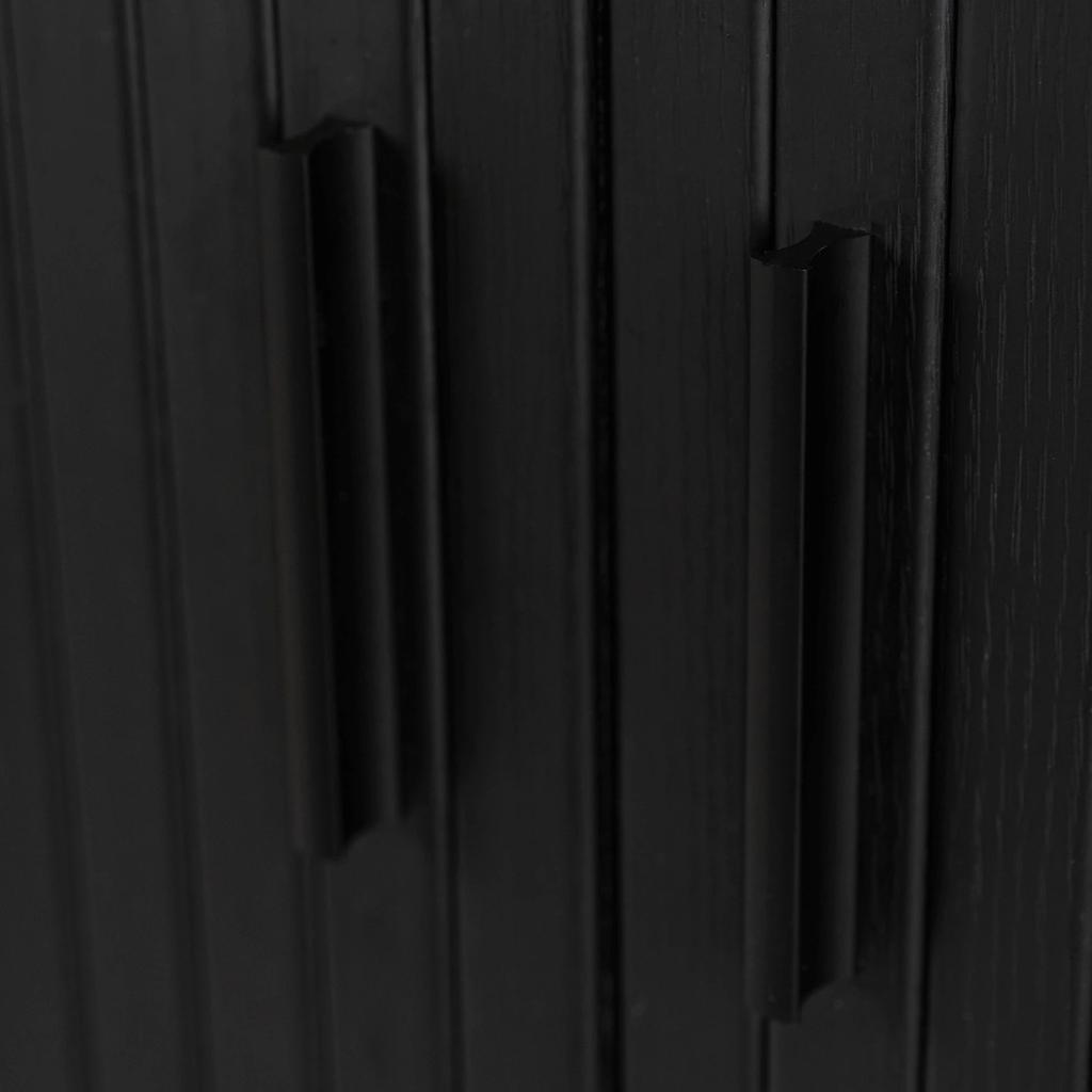 Trish Tall Sliding Chest Of Drawers 100 Cm Black Two-Door Grooved Modern