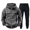 Mens Hooded Zip-Up Workwear Sweatsuit Set Long Sleeve Top Pants Fall Casual Two-Piece Outfit