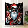 "Rockstar Santa with Guitar Design" Patterned Flannel Blanket Perfect for the Bedroom Living Room, Sofa, or a Little Nap