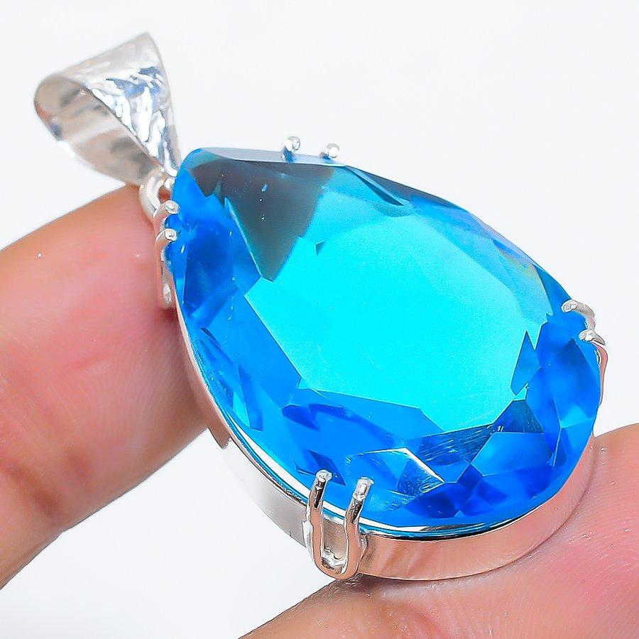 

Подвеска ручной работы в этническом стиле из швейцарского синего топаза, 1,73 дюйма, VM-587