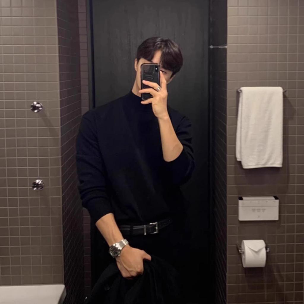 Men’s Half-High Neck Base Layer Knit Sweater Top for Autumn/Winter