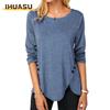 Women's Fashion Casual Solid Color Print Long Sleeve O-Neck Blouses & Shirts