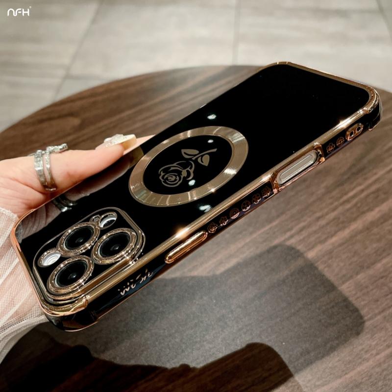 

For iPhone 16 Pro Max Luxury Plating Fashion Pattern Frame Magsafe Magnetic For iPhone 11 12 13 14 15 Plus Soft Protective Cover For iPhone 13