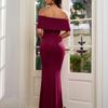 New High Elastic Milk Silk One-word Shoulder Dress, Sexy Backless Slim Pleated Hip Dress Long Dress