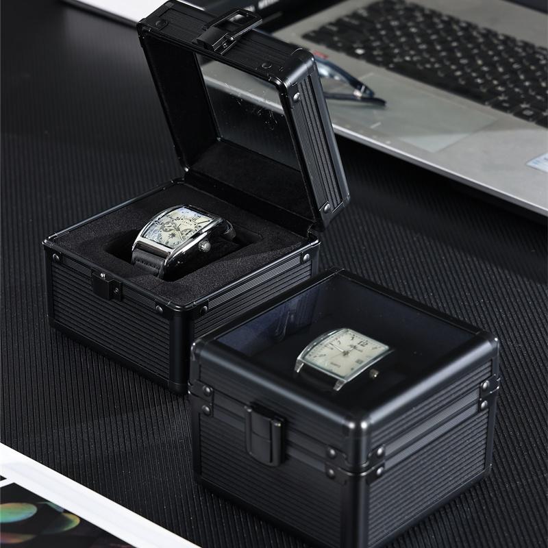 1 2 3 5 10 Slots Custom Black Transparent Glass Window Men Aluminum Alloy Metal Wrist Watch Box & Case Watch Organizer Packaging