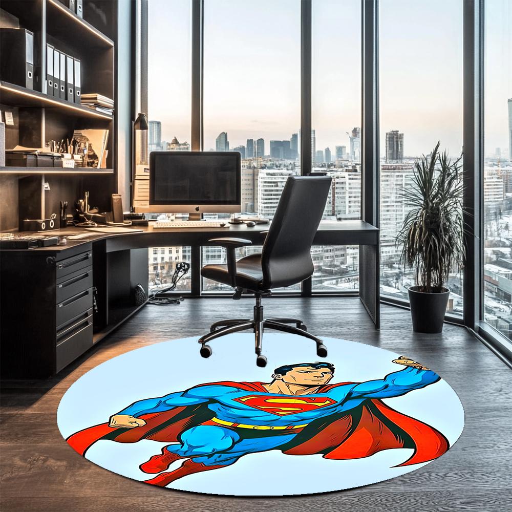 SUPERMAN Printed Round Rug Carpet Chair Rug Area Rug Entryway Doormats,for Office Chair Living Room Bedroom Kitchen Room.