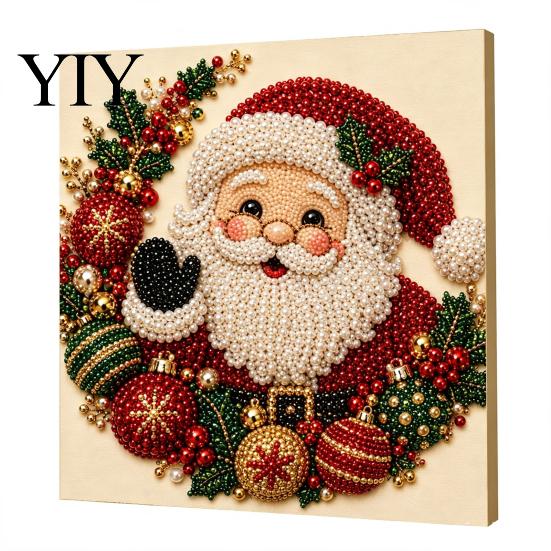 Numbered Canvas Painting Christmas Faux Pearl Art Kit, Santa Snowy Cottage DIY Kits for Adults 3D Bead Craft Set Adults, Home Winter Holiday