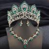 Luxury Green Crown Bridal Jewelry Sets for Women Tiaras and Necklace Earrings Bride Jewelry Set Wedding Costume accessories